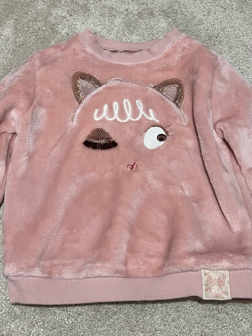 Girls' Pink Plush Cat Sweatshirt